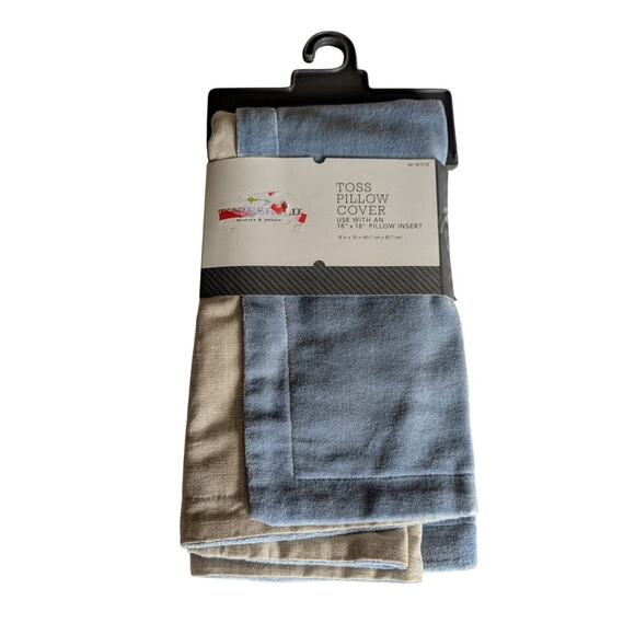 Threshold Toss, Throw Pillow Cover Blue 18" Square Velvet Texture/Linen Back - Picture 1 of 3